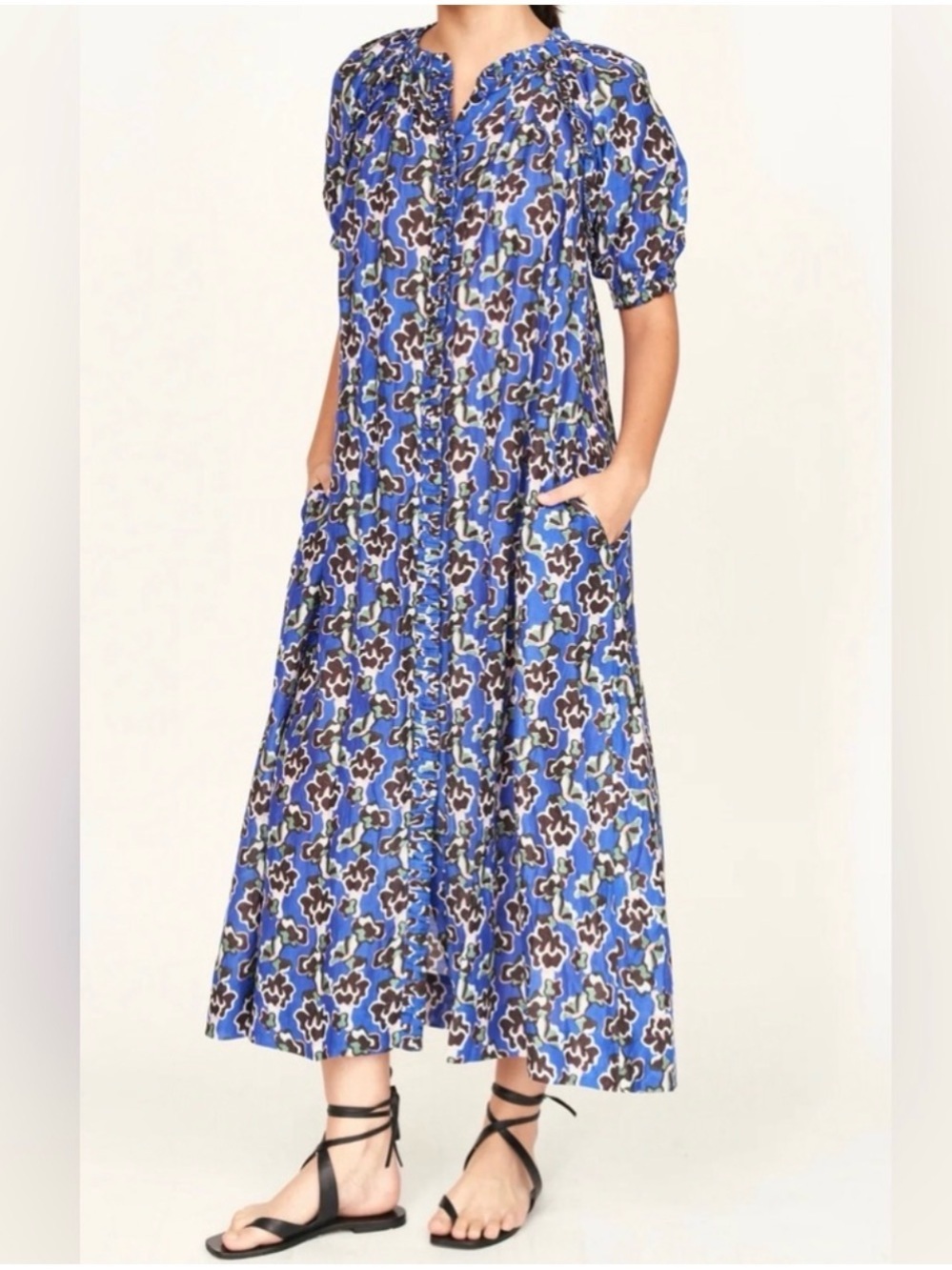 MIRTH Caftan SOMERSET DRESS LAPIS WILDFLOWER Handmade Collection Size S No belt